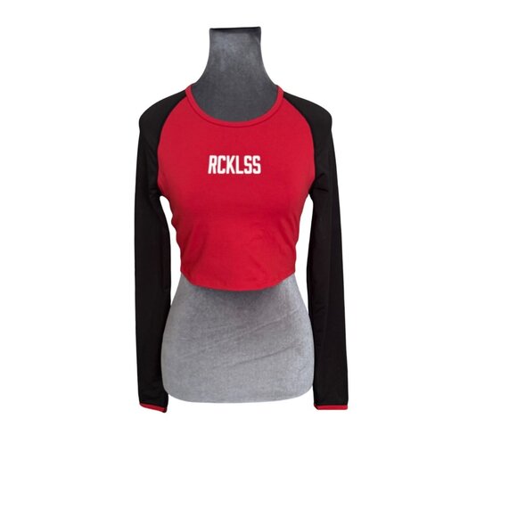 Young & Reckless RCKLSS Womens Red & Black Crop Top Long Sleeve Medium Nylon Spa - Picture 1 of 6